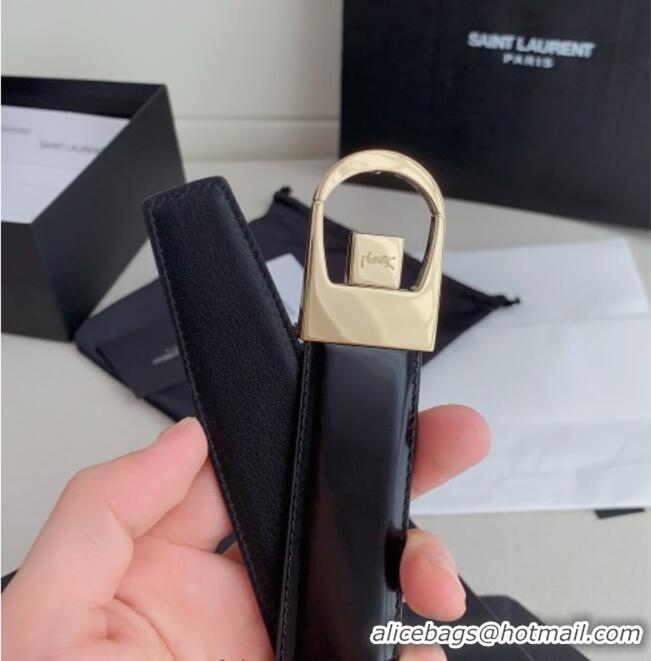 Best Price Saint Laurent Reversible Patent Leather Belt 3cm 0617 Black/Gold 2025