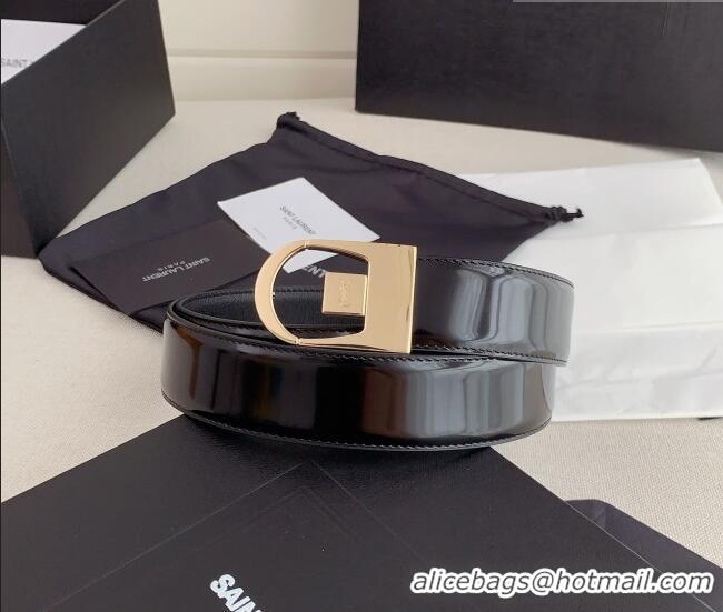Best Price Saint Laurent Reversible Patent Leather Belt 3cm 0617 Black/Gold 2025