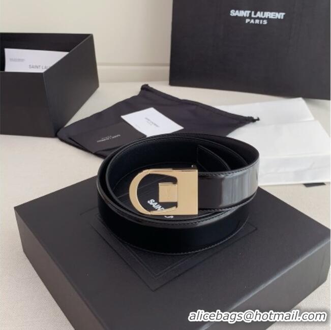 Best Price Saint Laurent Reversible Patent Leather Belt 3cm 0617 Black/Gold 2025