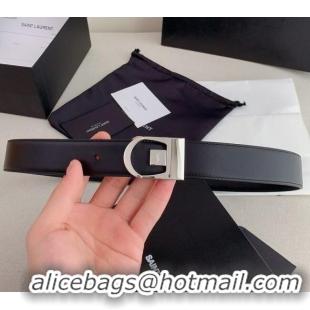 Luxurious Saint Laurent Reversible Calf Leather Belt 3cm 0617 Black/Silver 2025