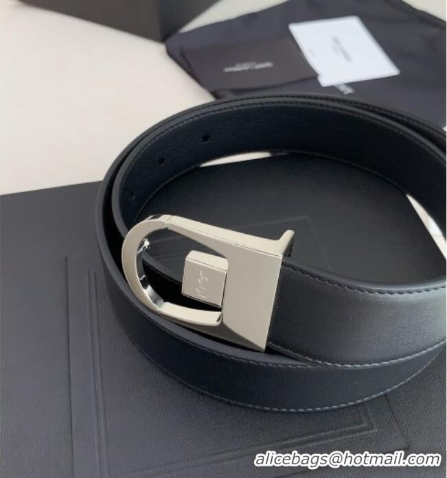 Luxurious Saint Laurent Reversible Calf Leather Belt 3cm 0617 Black/Silver 2025