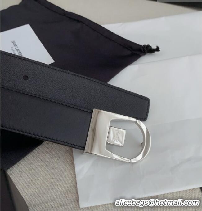 Luxurious Saint Laurent Reversible Calf Leather Belt 3cm 0617 Black/Silver 2025