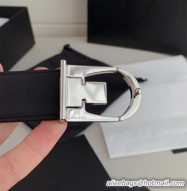 Luxurious Saint Laurent Reversible Calf Leather Belt 3cm 0617 Black/Silver 2025