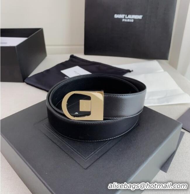 Reasonable Price Saint Laurent Reversible Calf Leather Belt 3cm 0617 Black/Gold 2025