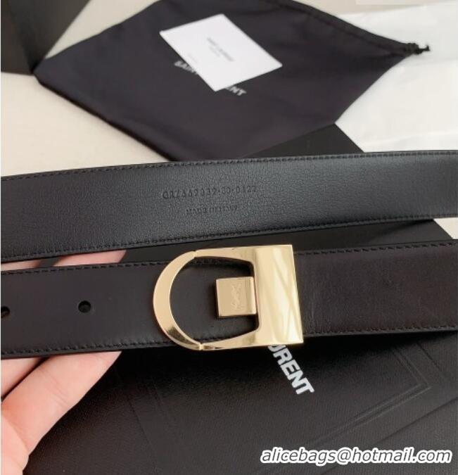 Reasonable Price Saint Laurent Reversible Calf Leather Belt 3cm 0617 Black/Gold 2025