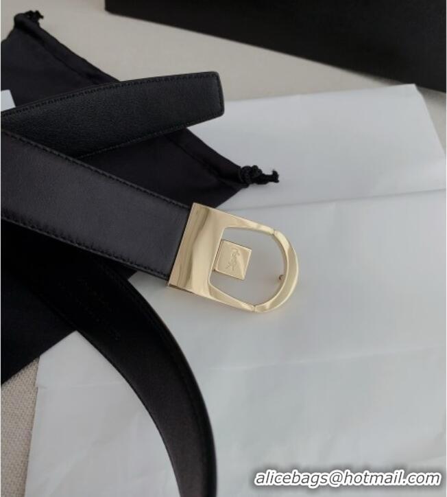 Reasonable Price Saint Laurent Reversible Calf Leather Belt 3cm 0617 Black/Gold 2025