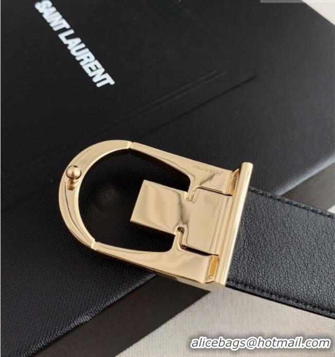 Reasonable Price Saint Laurent Reversible Calf Leather Belt 3cm 0617 Black/Gold 2025