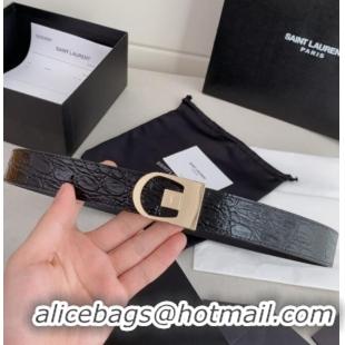 Grade Quality Saint Laurent Reversible Crocodile Embossed Leather Belt 3cm 0617 Black/Gold 2025