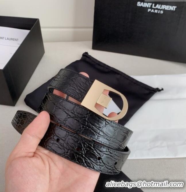 Grade Quality Saint Laurent Reversible Crocodile Embossed Leather Belt 3cm 0617 Black/Gold 2025