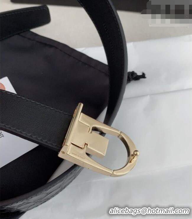 Grade Quality Saint Laurent Reversible Crocodile Embossed Leather Belt 3cm 0617 Black/Gold 2025