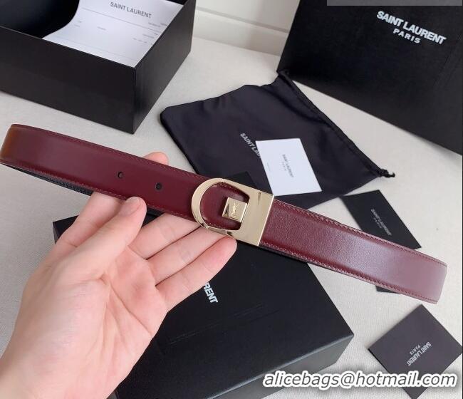 Traditional Specials Saint Laurent Reversible Leather Belt 3cm 0617 Dark Burgundy/Gold 2025