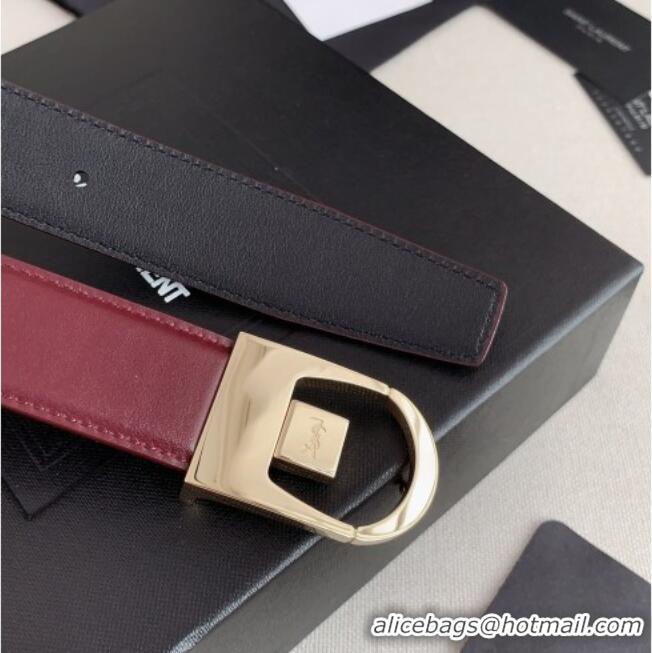 Traditional Specials Saint Laurent Reversible Leather Belt 3cm 0617 Dark Burgundy/Gold 2025