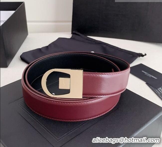 Traditional Specials Saint Laurent Reversible Leather Belt 3cm 0617 Dark Burgundy/Gold 2025