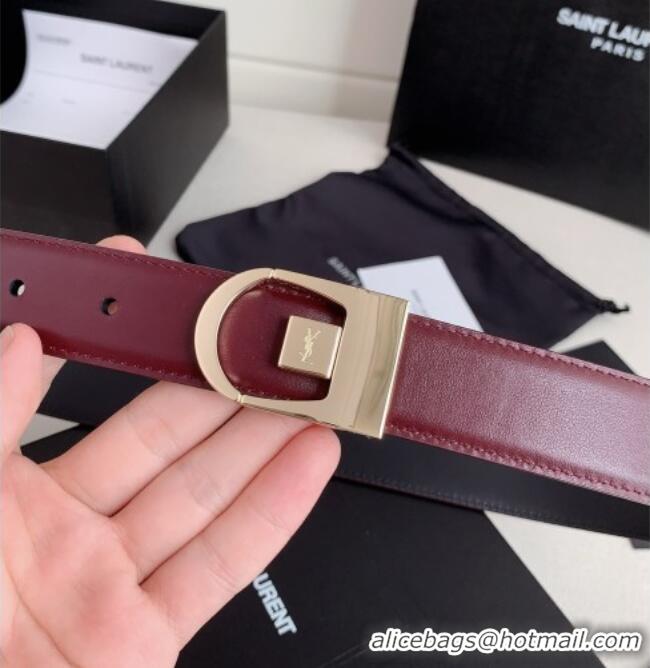 Traditional Specials Saint Laurent Reversible Leather Belt 3cm 0617 Dark Burgundy/Gold 2025