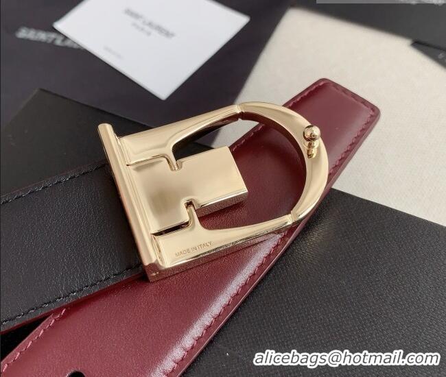 Traditional Specials Saint Laurent Reversible Leather Belt 3cm 0617 Dark Burgundy/Gold 2025