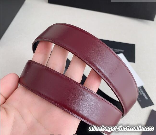 Luxurious Saint Laurent Reversible Leather Belt 3cm 0617 Dark Burgundy/Silver 2025