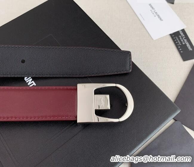 Luxurious Saint Laurent Reversible Leather Belt 3cm 0617 Dark Burgundy/Silver 2025