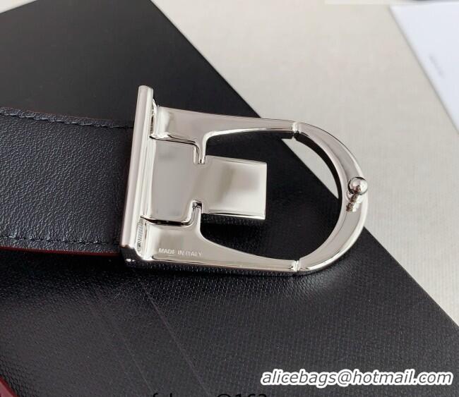 Luxurious Saint Laurent Reversible Leather Belt 3cm 0617 Dark Burgundy/Silver 2025