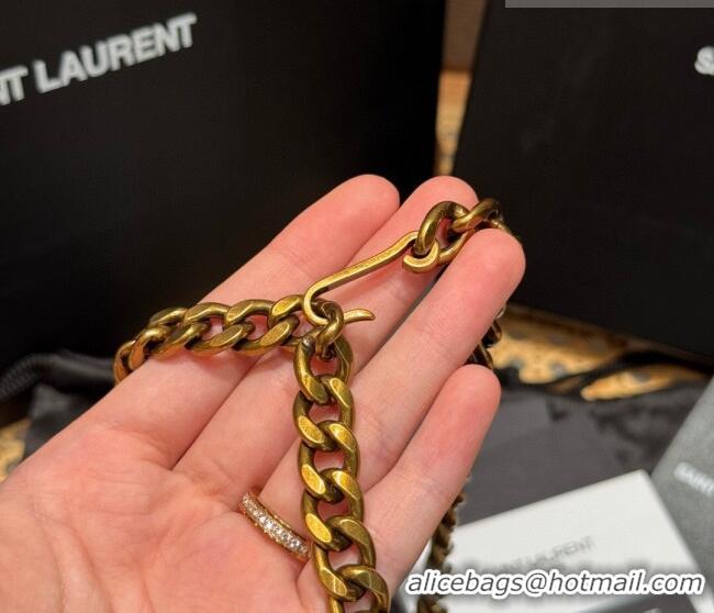 Best Price Saint Laurent YSL Metal-tone Chain Belt 0724 Aged Gold 2025