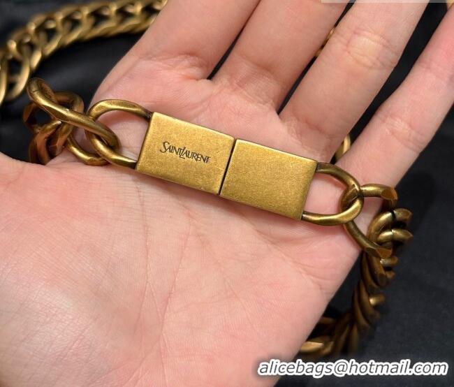 Top Quality Saint Laurent Wide Gold-Tone Chain Belt 0724 Aged Gold 2025