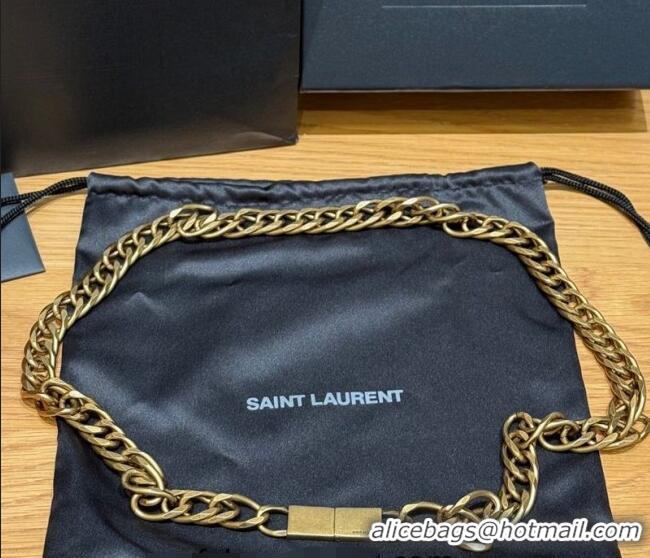 Top Quality Saint Laurent Wide Gold-Tone Chain Belt 0724 Aged Gold 2025