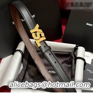 Top Quality Saint Laurent Women's Supple Calfskin Leather Belt 2.5cm with Maxi YSL Buckle 25060 Black/Aged Gold 2025