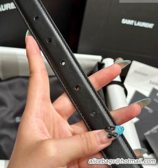 Top Quality Saint Laurent Women's Supple Calfskin Leather Belt 2.5cm with Maxi YSL Buckle 25060 Black/Aged Gold 2025