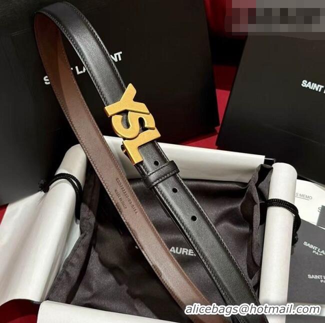 Top Quality Saint Laurent Women's Supple Calfskin Leather Belt 2.5cm with Maxi YSL Buckle 25060 Black/Aged Gold 2025