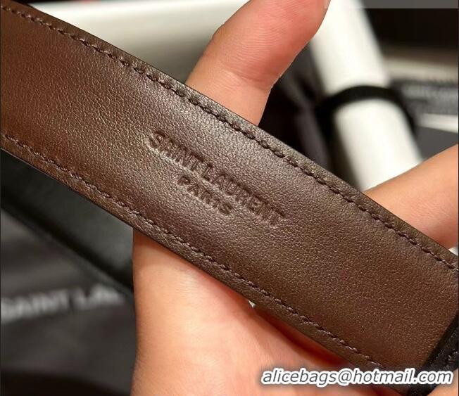 Top Quality Saint Laurent Women's Supple Calfskin Leather Belt 2.5cm with Maxi YSL Buckle 25060 Black/Aged Gold 2025