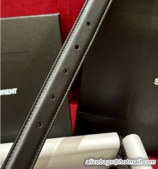 Promotional Saint Laurent Women's Supple Calfskin Leather Belt 2.5cm with Maxi YSL Buckle 25060 Black/Shiny Gold 2025
