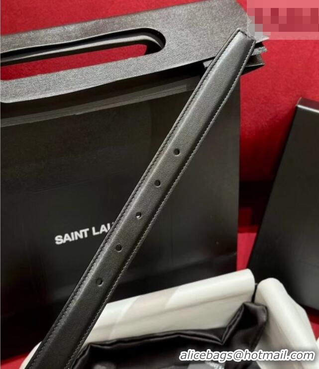 Reasonable Price Saint Laurent Women's Supple Calfskin Leather Belt 2.5cm with Maxi YSL Buckle 25060 Black/Silver 2025