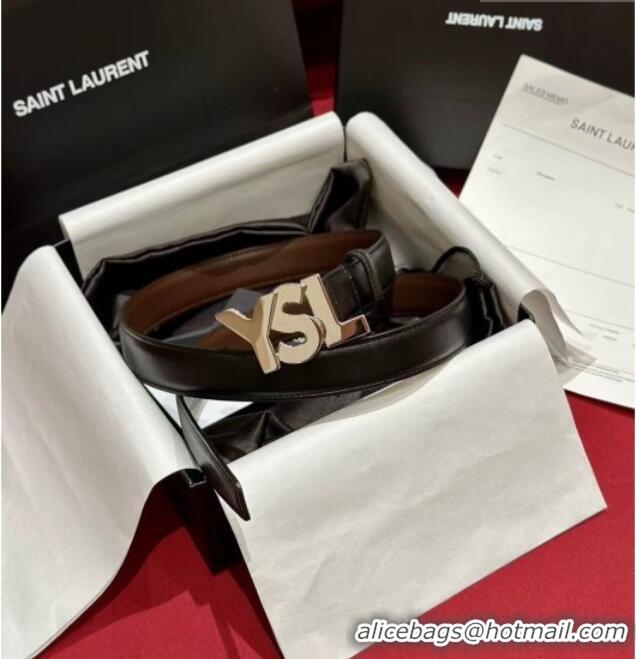 Reasonable Price Saint Laurent Women's Supple Calfskin Leather Belt 2.5cm with Maxi YSL Buckle 25060 Black/Silver 2025