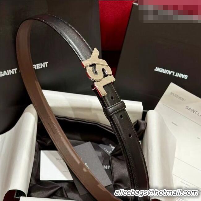 Reasonable Price Saint Laurent Women's Supple Calfskin Leather Belt 2.5cm with Maxi YSL Buckle 25060 Black/Silver 2025