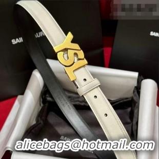 Best Quality Saint Laurent Women's Supple Calfskin Leather Belt 2.5cm with Maxi YSL Buckle 25060 White/Aged Gold 2025