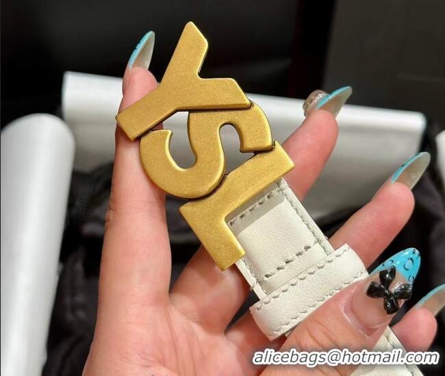 Best Quality Saint Laurent Women's Supple Calfskin Leather Belt 2.5cm with Maxi YSL Buckle 25060 White/Aged Gold 2025