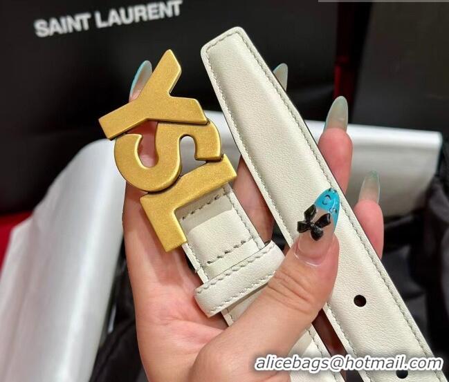 Best Quality Saint Laurent Women's Supple Calfskin Leather Belt 2.5cm with Maxi YSL Buckle 25060 White/Aged Gold 2025