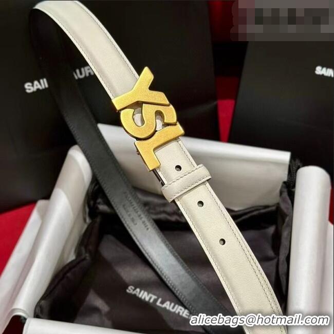 Best Quality Saint Laurent Women's Supple Calfskin Leather Belt 2.5cm with Maxi YSL Buckle 25060 White/Aged Gold 2025