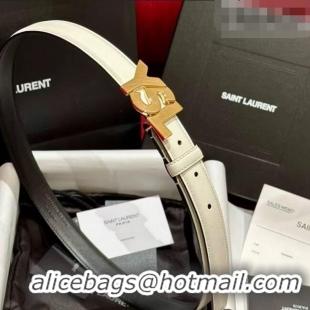 Well Crafted Saint Laurent Women's Supple Calfskin Leather Belt 2.5cm with Maxi YSL Buckle 25060 White/Shiny Gold 2025