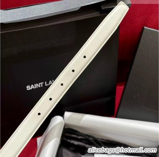 Well Crafted Saint Laurent Women's Supple Calfskin Leather Belt 2.5cm with Maxi YSL Buckle 25060 White/Shiny Gold 2025