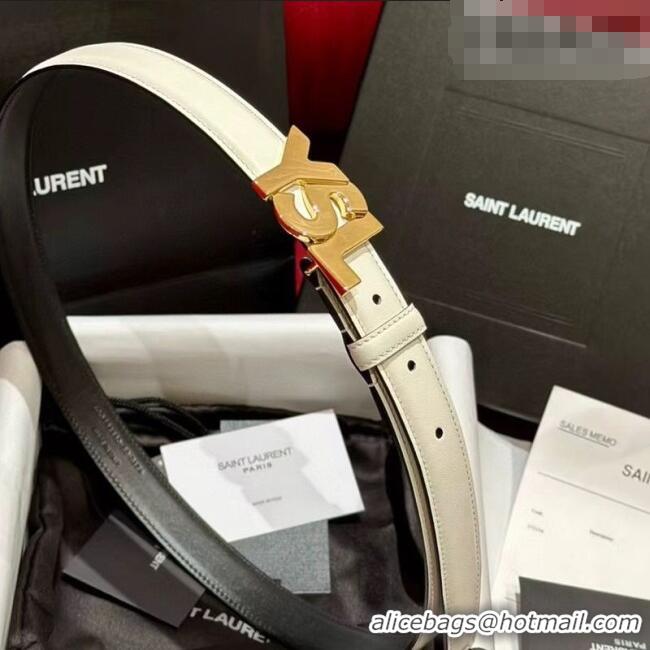 Well Crafted Saint Laurent Women's Supple Calfskin Leather Belt 2.5cm with Maxi YSL Buckle 25060 White/Shiny Gold 2025