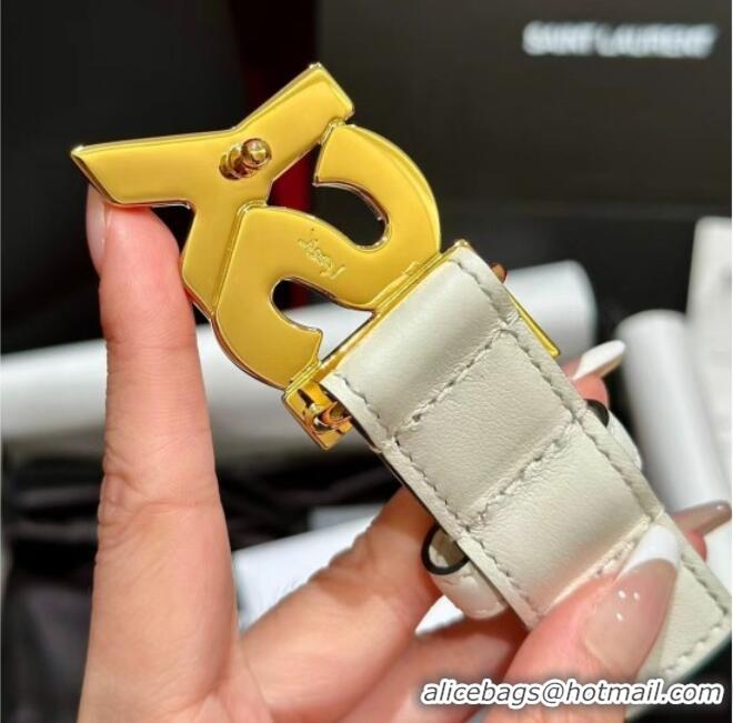 Well Crafted Saint Laurent Women's Supple Calfskin Leather Belt 2.5cm with Maxi YSL Buckle 25060 White/Shiny Gold 2025