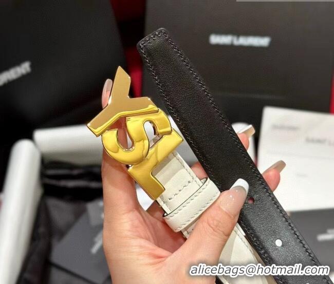 Well Crafted Saint Laurent Women's Supple Calfskin Leather Belt 2.5cm with Maxi YSL Buckle 25060 White/Shiny Gold 2025