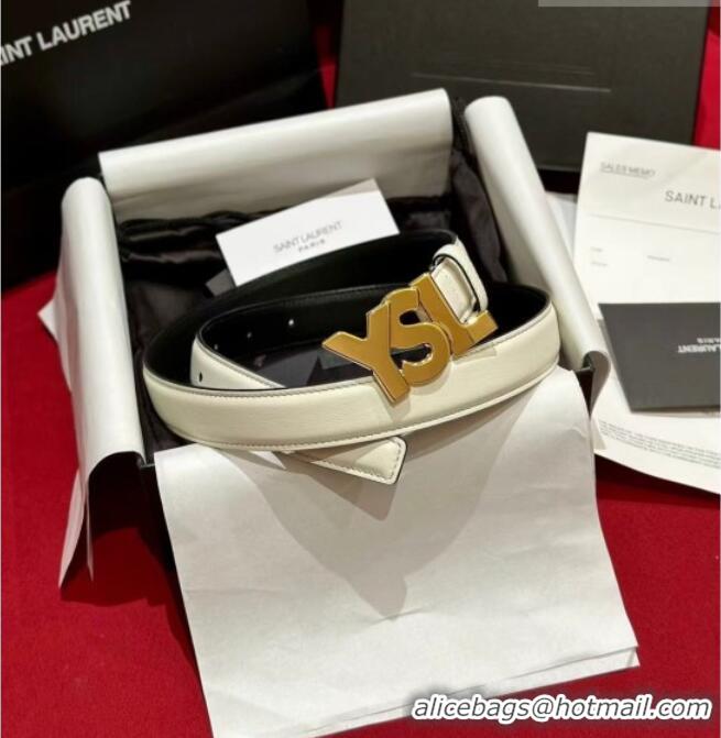Well Crafted Saint Laurent Women's Supple Calfskin Leather Belt 2.5cm with Maxi YSL Buckle 25060 White/Shiny Gold 2025