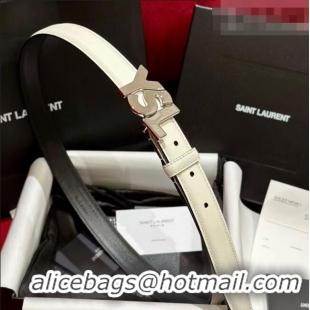 Shop Saint Laurent Women's Supple Calfskin Leather Belt 2.5cm with Maxi YSL Buckle 25060 White/Silver 2025