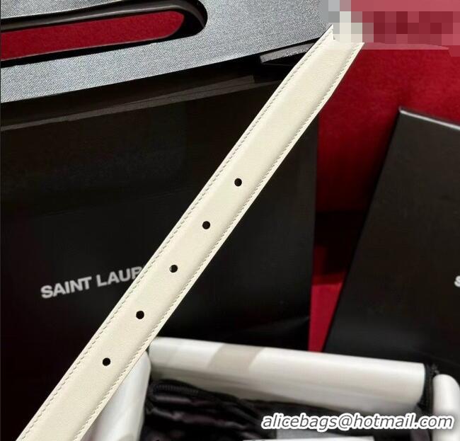 Shop Saint Laurent Women's Supple Calfskin Leather Belt 2.5cm with Maxi YSL Buckle 25060 White/Silver 2025