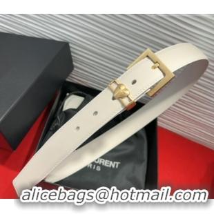 Good Quality Saint Laurent Calfskin Leather Belt 3cm with Heart Charm YSL091201 White/Gold 2025