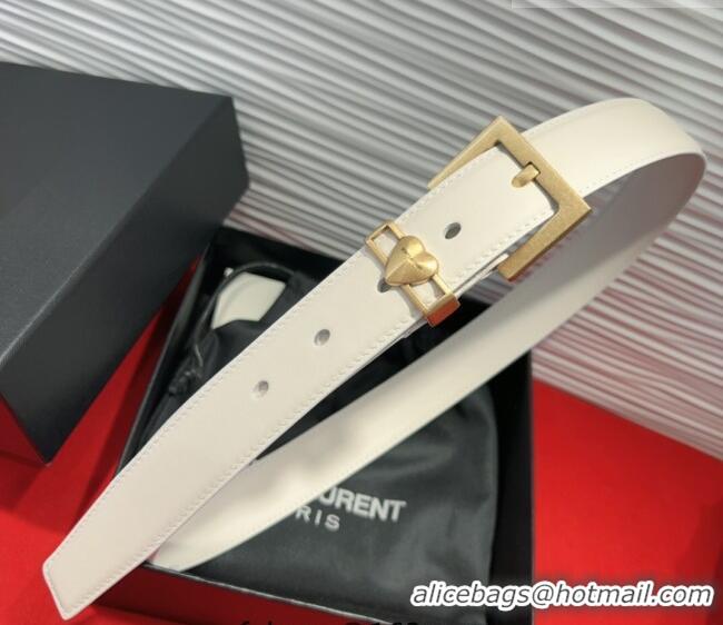 Good Quality Saint Laurent Calfskin Leather Belt 3cm with Heart Charm YSL091201 White/Gold 2025