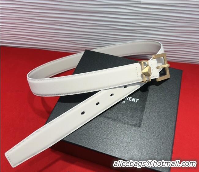 Good Quality Saint Laurent Calfskin Leather Belt 3cm with Heart Charm YSL091201 White/Gold 2025