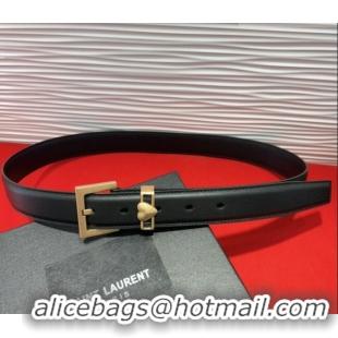 Discount Saint Laurent Calfskin Leather Belt 3cm with Heart Charm YSL091201 Black/Gold 2025