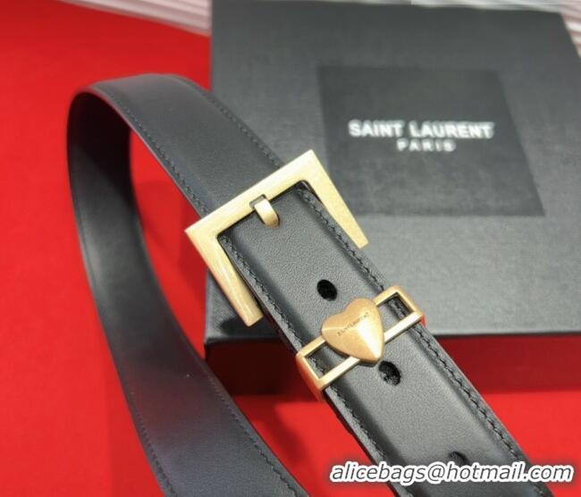 Discount Saint Laurent Calfskin Leather Belt 3cm with Heart Charm YSL091201 Black/Gold 2025